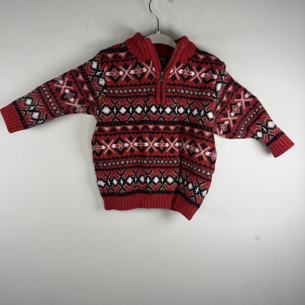 The Children's Place 12 Month 1/4 Zip Winter Holiday SweaterToddler Knit Red - Picture 2 of 9